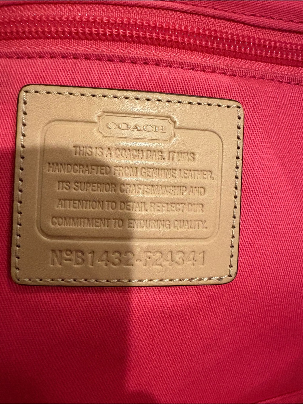 Coach Hot Pink Tote with Beige Trim - Picture 9 of 11